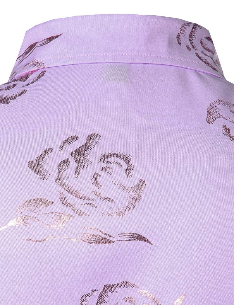 ZEROYAA Mens Hipster Gold Rose Printed Slim Fit Long Sleeve Dress Shirts/Prom Performing Shirts Z56 Lavender XX-Large - Image 5